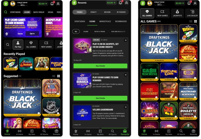 Screenshot of DraftKings Casino mobile casino.