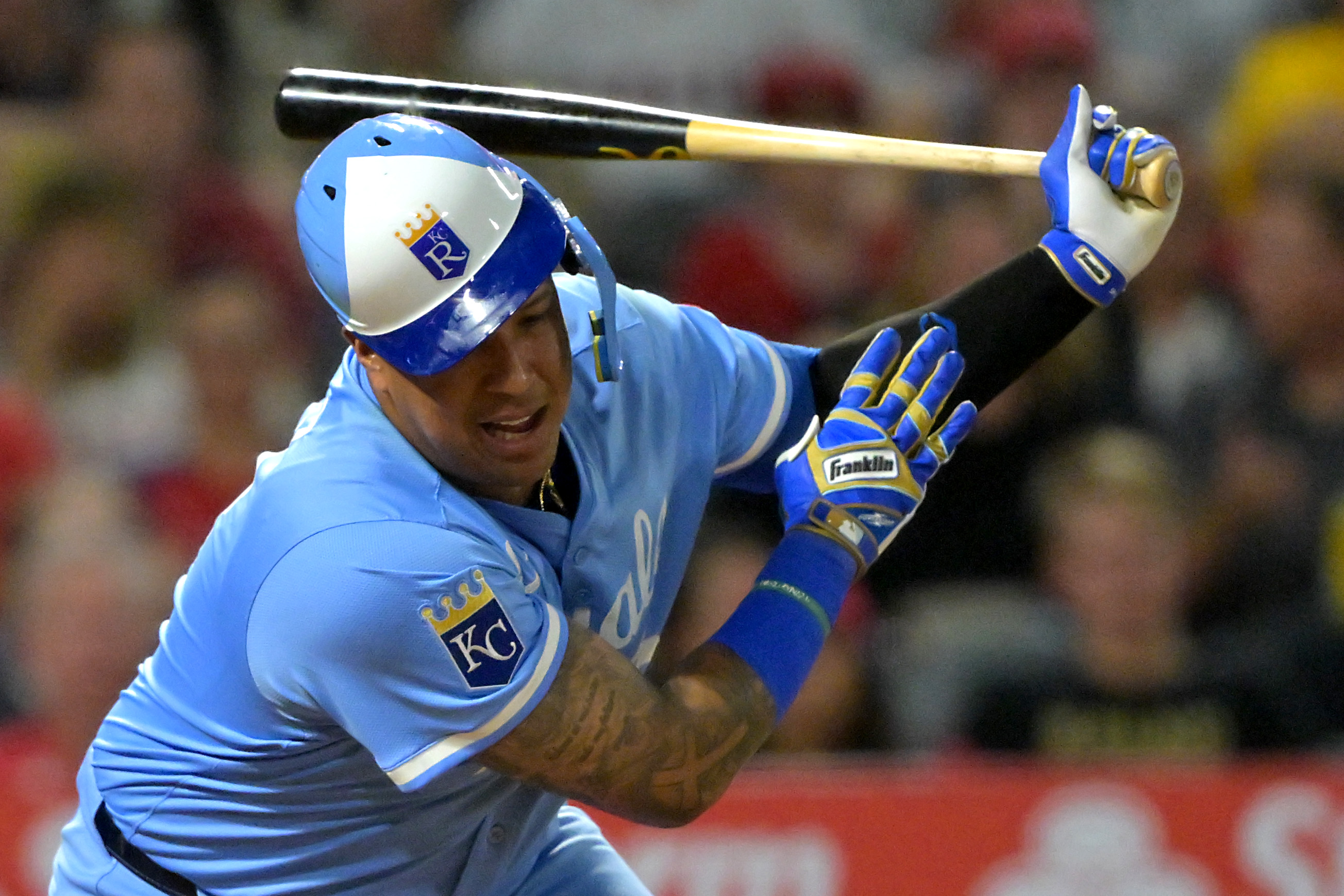 Kansas City Royals catcher Salvador Perez strikes out as we look at the Royals seeking a new sports betting partner following Underdog's exit.