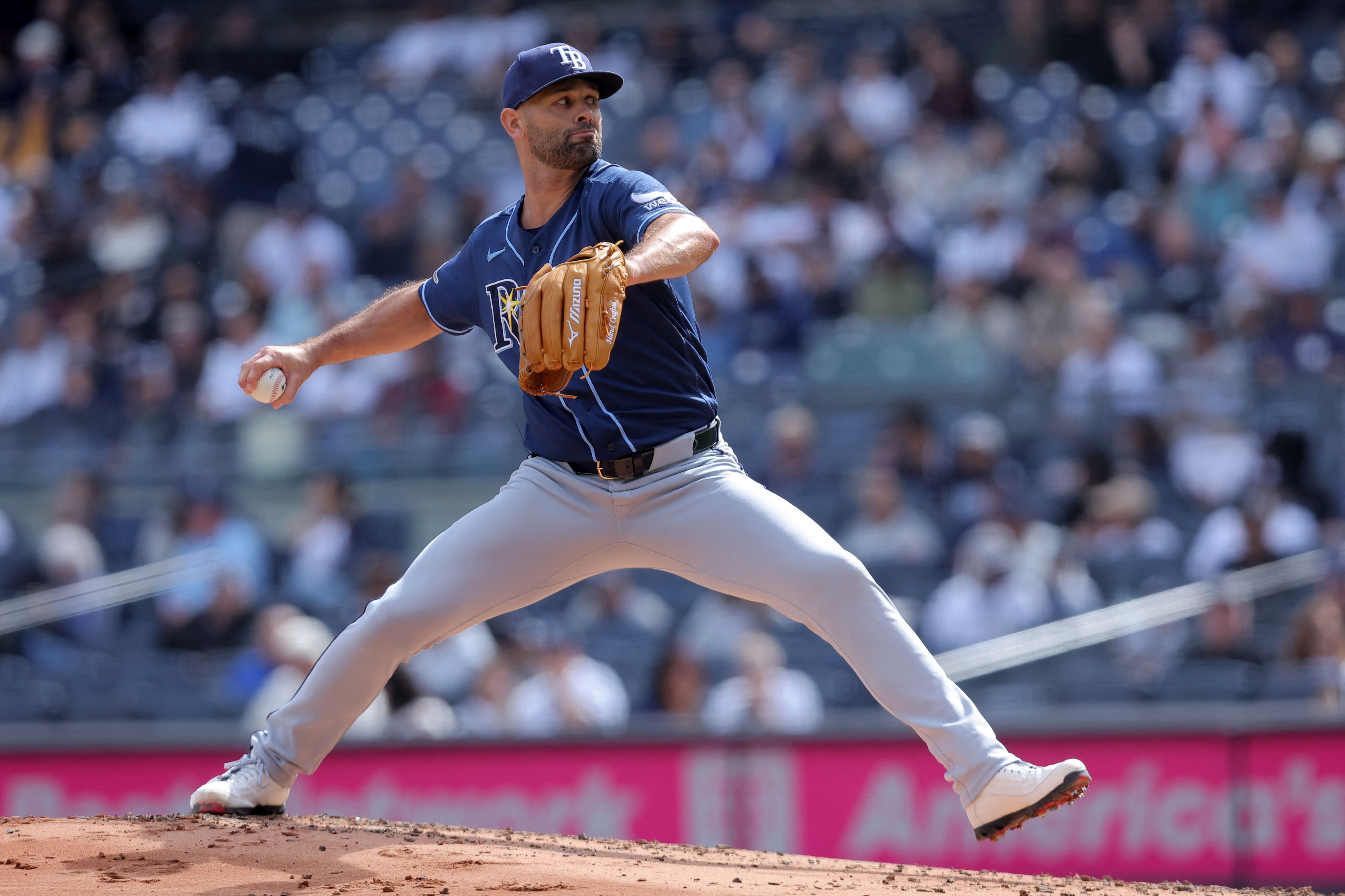 Tampa Bay Rays starting pitcher Nick Martinez (28) pitches as he is featured in our MLB best bets today.