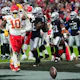 Isiah Pacheco #10 of the Kansas City Chiefs reacts after a third quarter touchdown as we look at the Sunday Night Football odds for Week 13