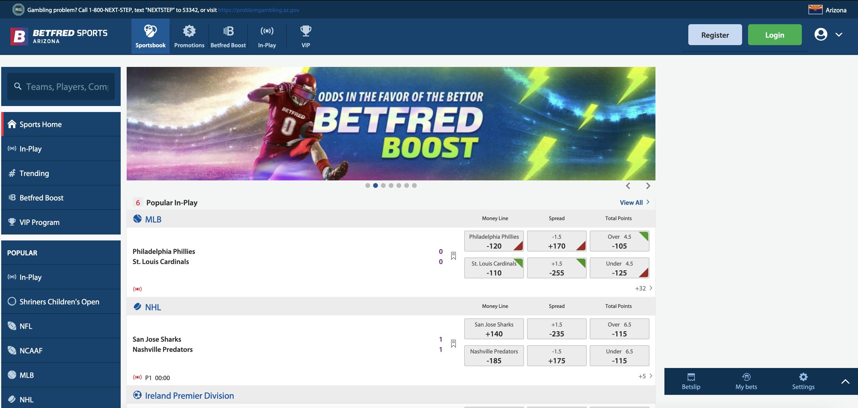 Betfred Sportsbook homepage<br>