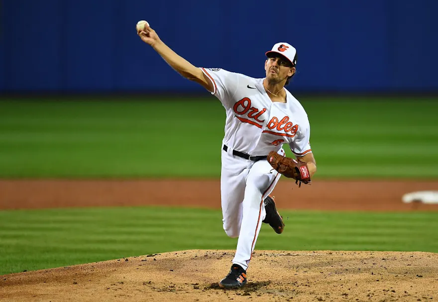 Dean Kremer #64 of the Baltimore Orioles pitches during the third inning against the Boston Red Sox at Bowman Field on Aug. 21.