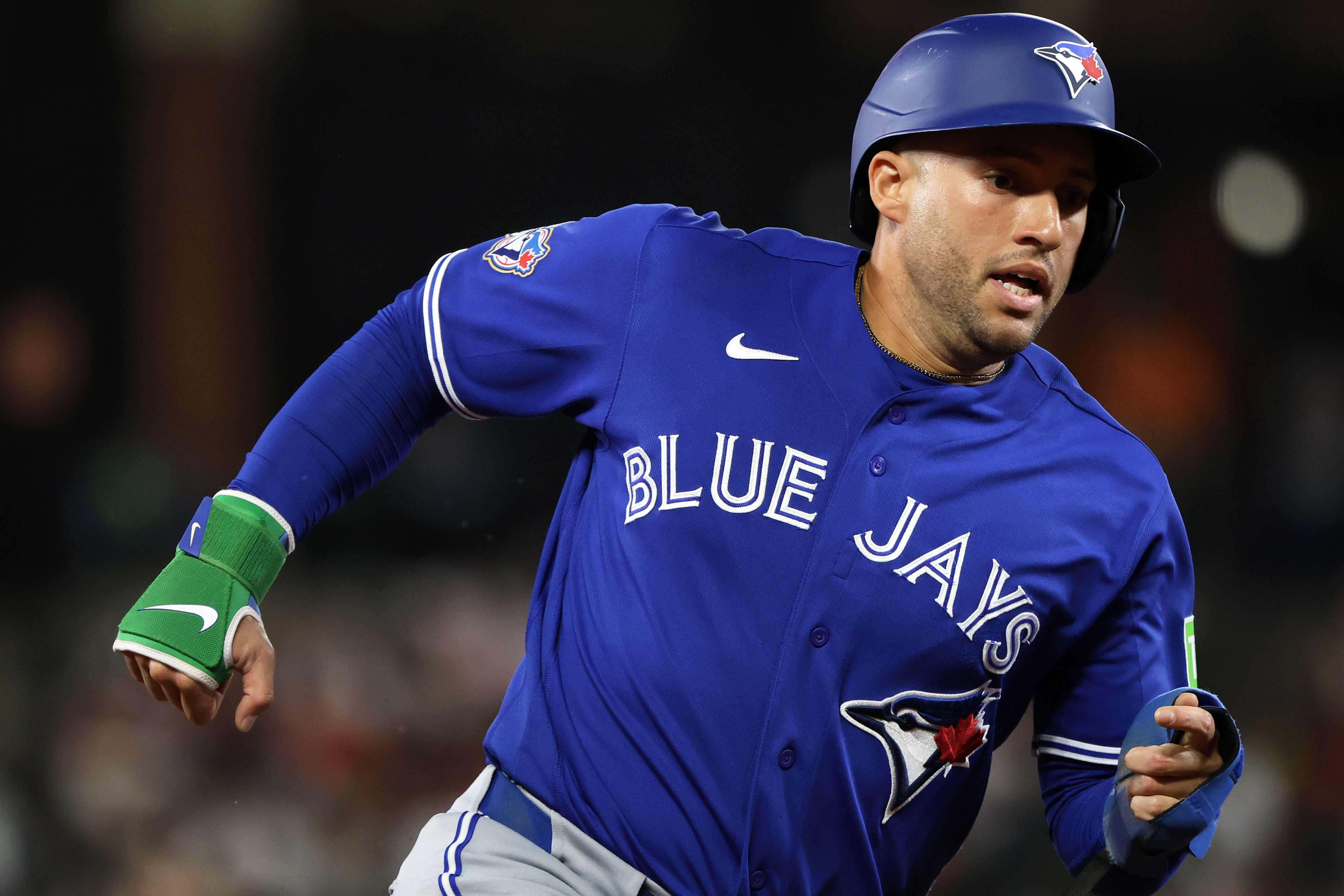 Toronto Blue Jays designated hitter George Springer - who's featured in my home run predictions - scores a run. 