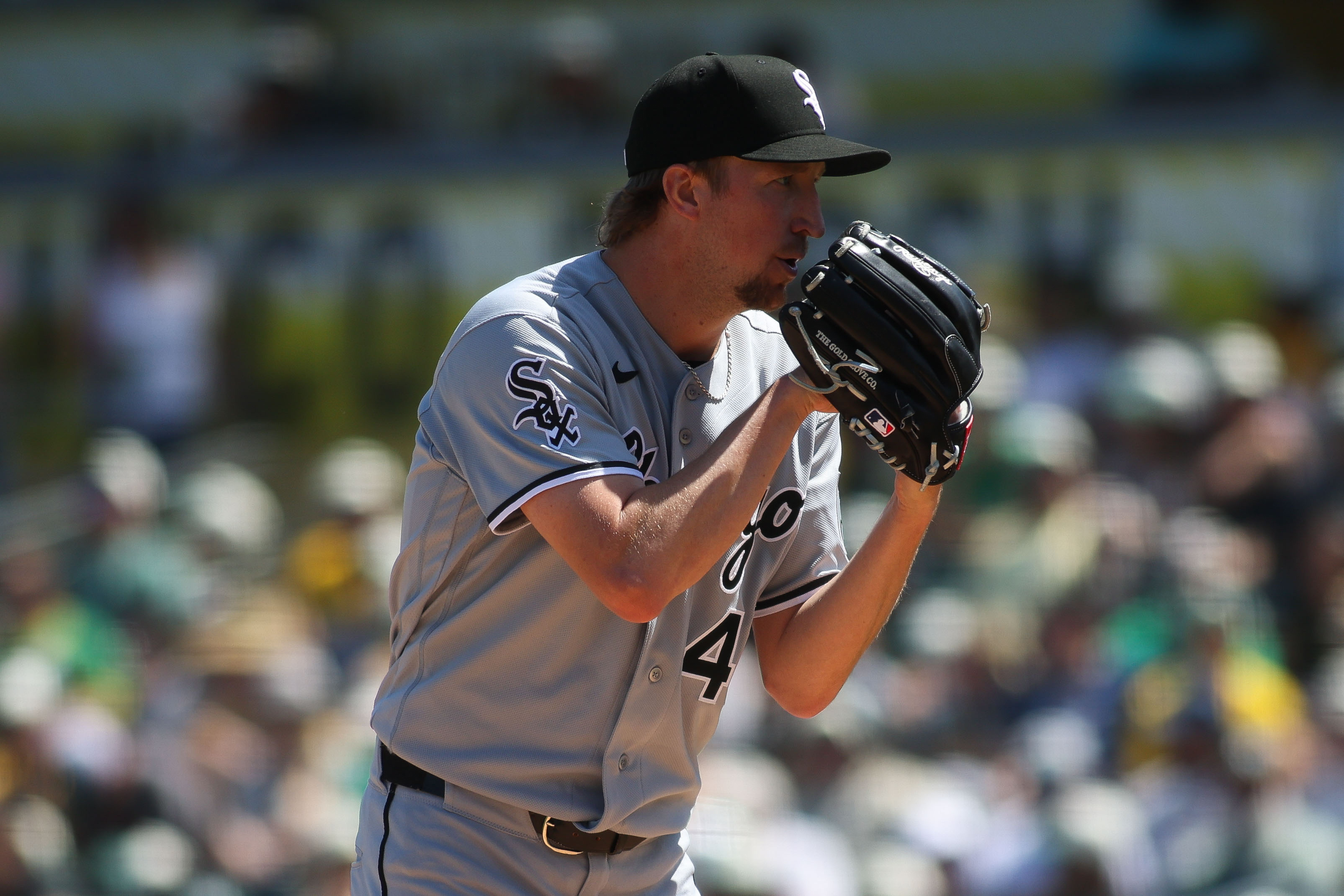 Chicago White Sox pitcher Erick Fedde - who's featured in my White Sox vs. Angels prediction - looks on before delivering during the first inning. 
