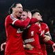 Liverpool's Alexis Mac Allister celebrates with Darwin Nunez after scoring his team's second goal against Sheffield United, and we offer our look at the Premier League title odds based on the odds at our best sports betting sites.