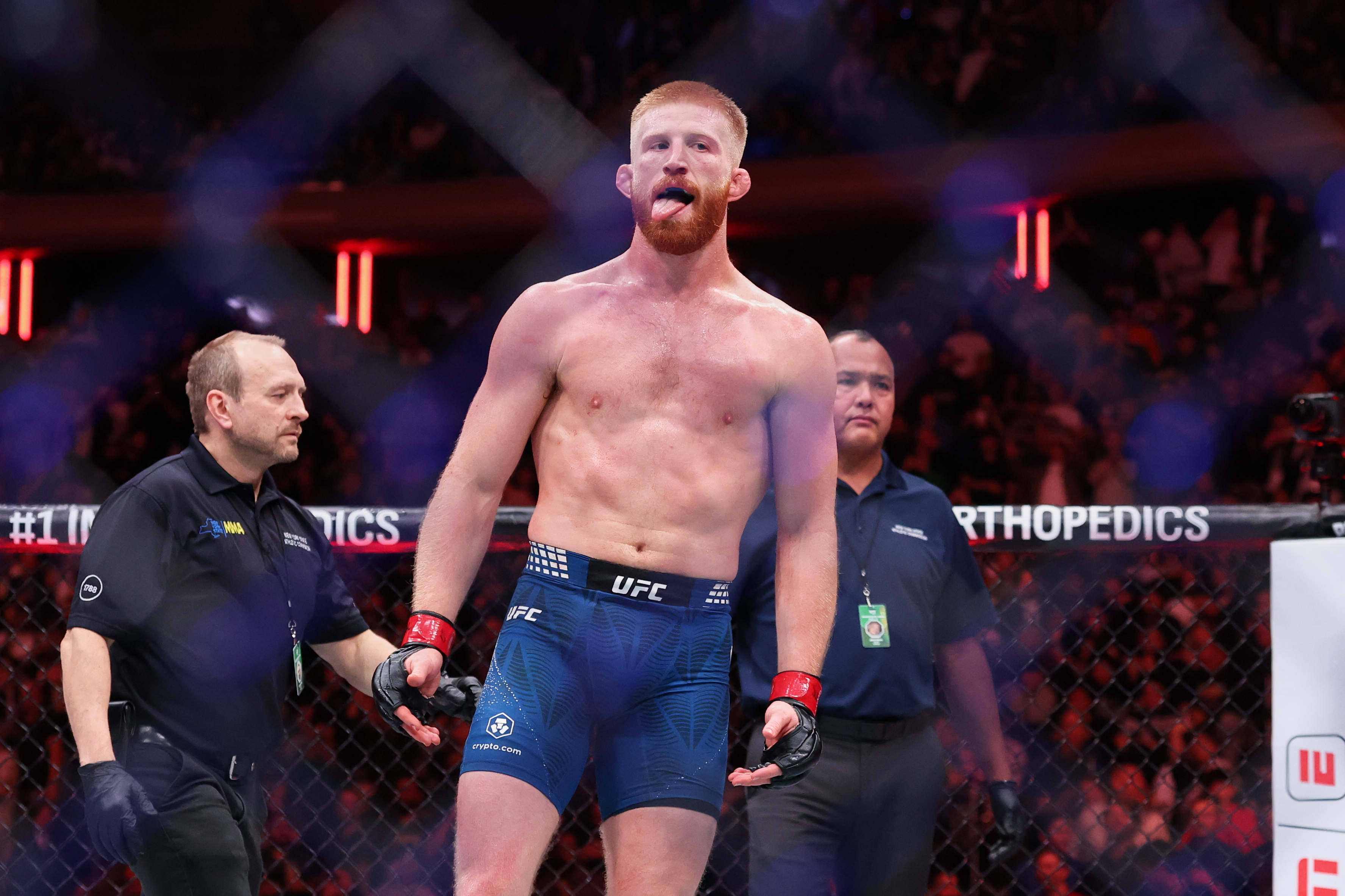 Bo Nickal reacts after a win as we look at the early odds and our best Bo Nickal vs. Kyle Daukaus prediction.