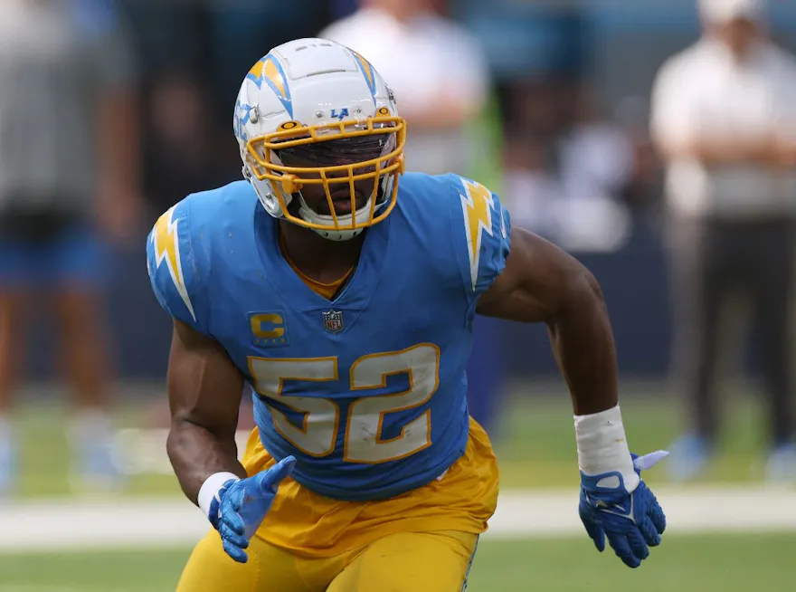 Khalil Mack of the Los Angeles Chargers rushes during a 24-19 Chargers win over the Las Vegas Raiders at SoFi Stadium.