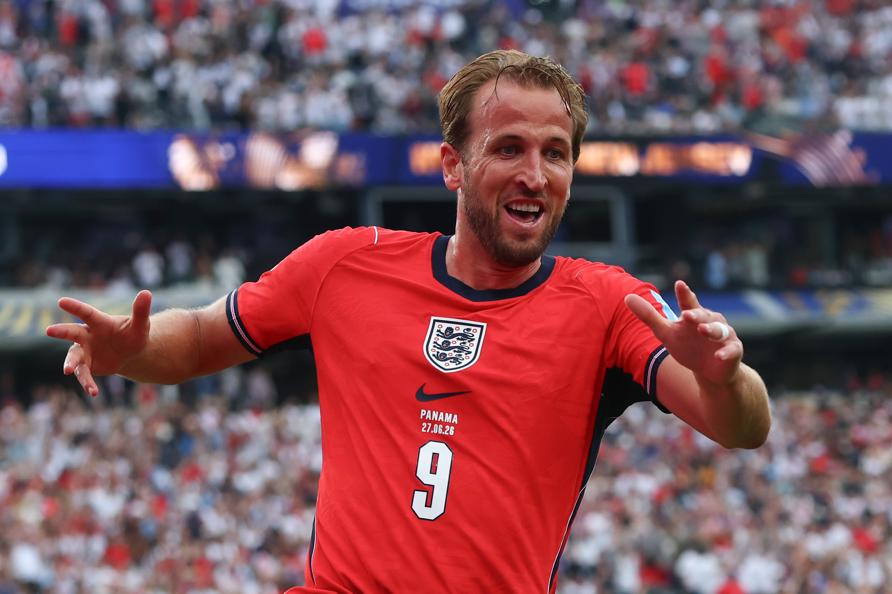 England forward Harry Kane (9) celebrates as we break down our England vs. Argentina prediction.