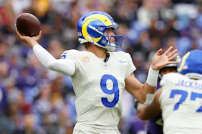 Los Angeles Rams quarterback Matthew Stafford (9) passes the ball as we look at our NFL survivor picks for Week 9