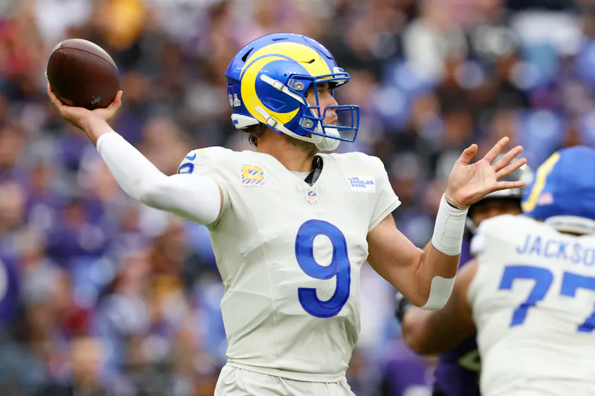 Los Angeles Rams quarterback Matthew Stafford (9) passes the ball as we look at our NFL survivor picks for Week 9