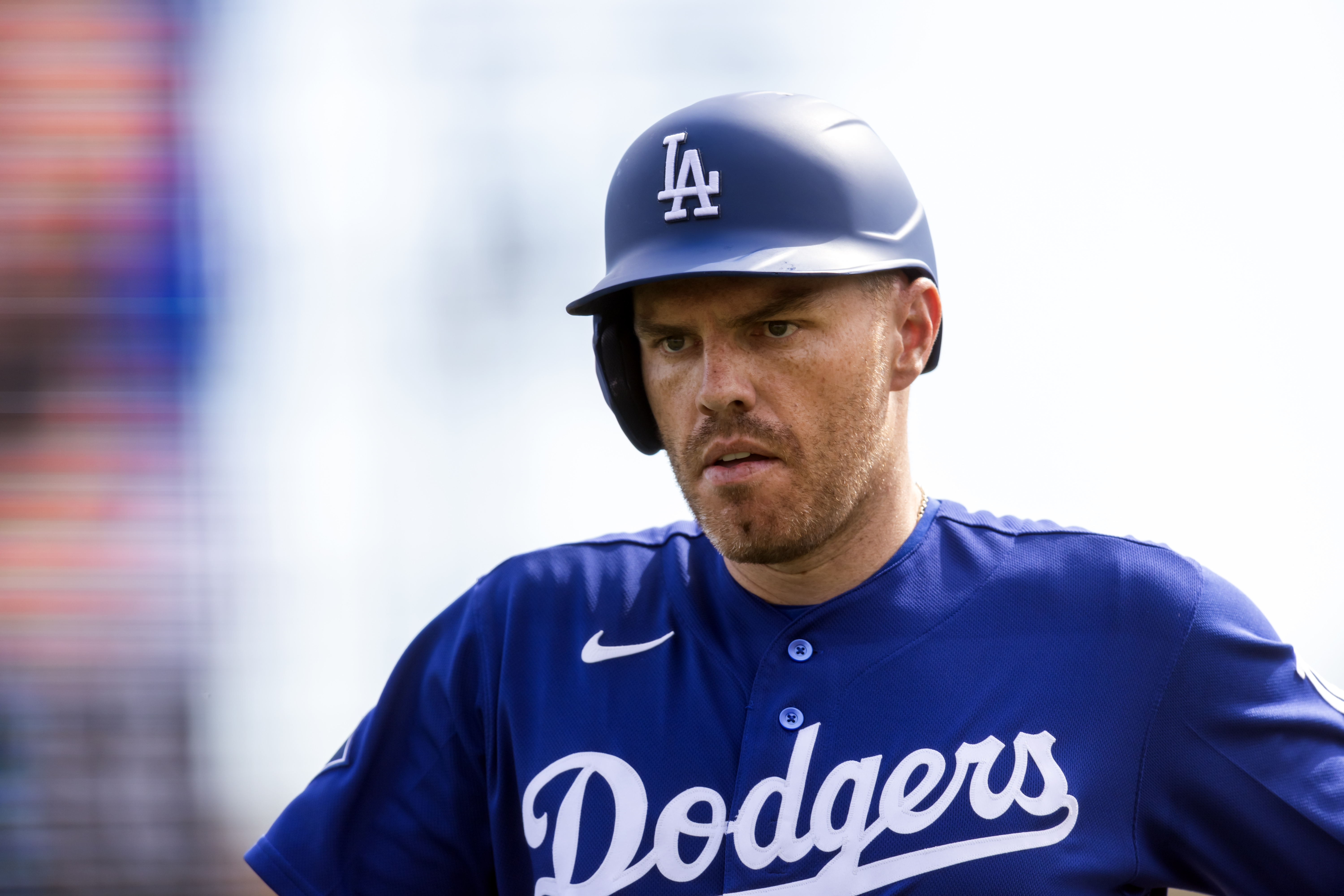 Los Angeles Dodgers first baseman Freddie Freeman, seen here during a spring training game, is featured in our Diamondbacks vs. Dodgers prediction today.