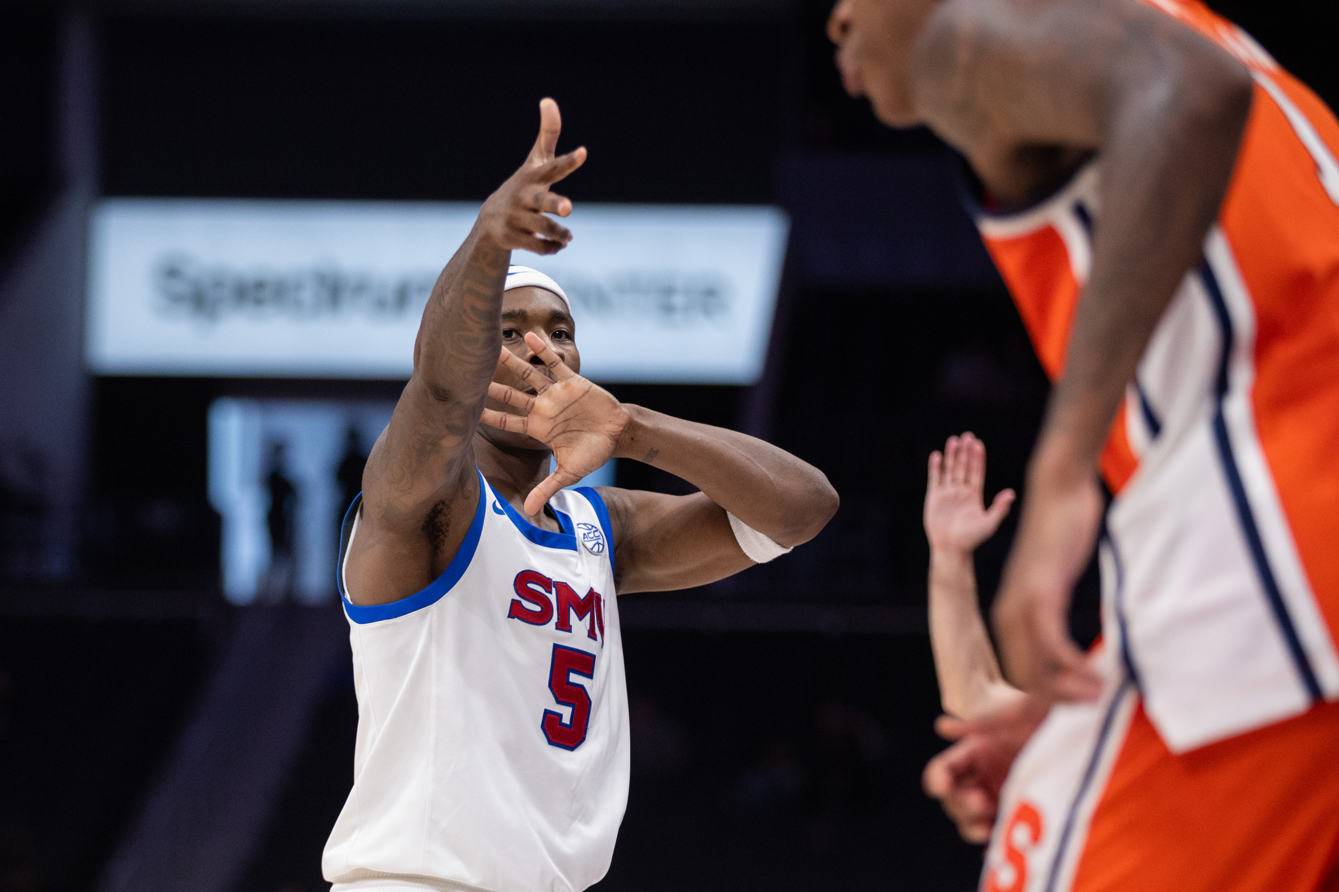SMU Mustangs guard Jaron Pierre Jr. celebrates a 3-pointer as we make our best First Four picks and best bets for Wednesday
