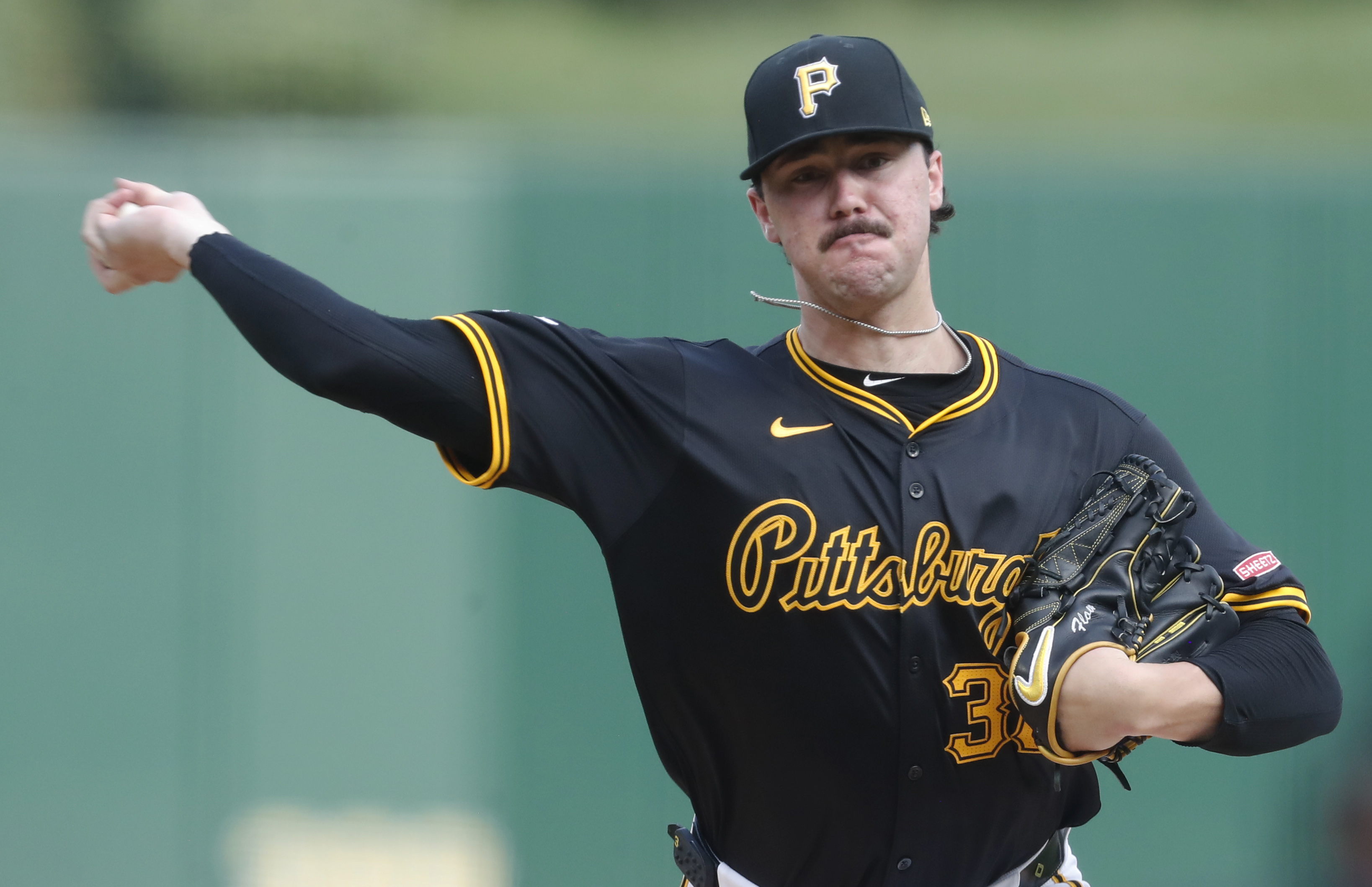 Pittsburgh Pirates starting pitcher Paul Skenes delivers a pitch against the St. Louis Cardinals.