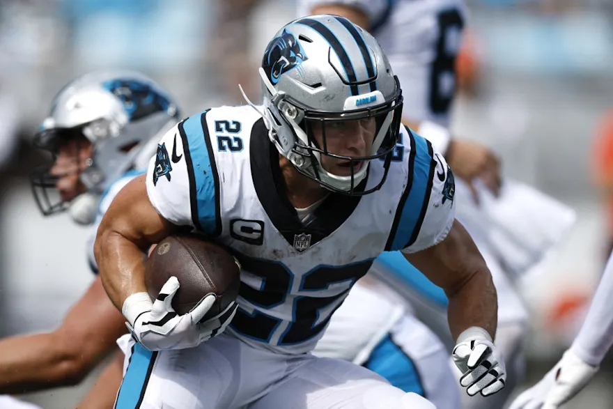 Running back Christian McCaffrey #22 of the Carolina Panthers carries the ball during the second half of their NFL game against the Cleveland Browns at Bank of America Stadium on Sept. 11.
