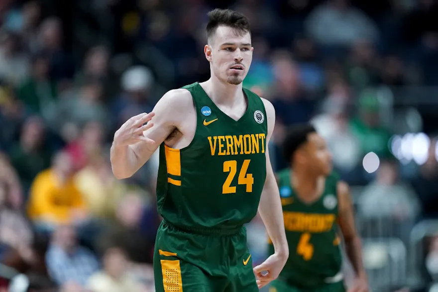 Matt Veretto #24 of the Vermont Catamounts celebrates as we look at our pre-launch FanDuel promo code