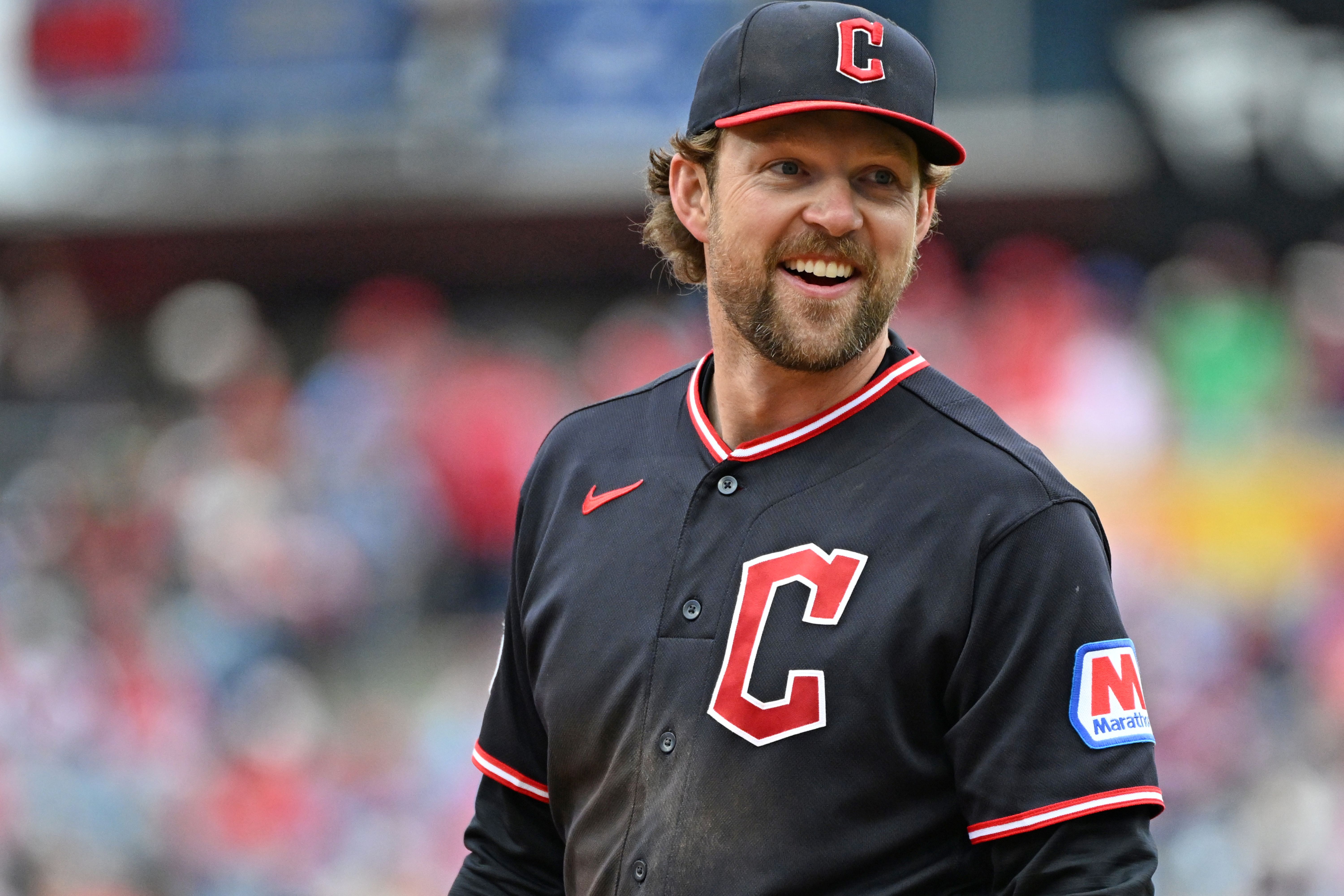 Cleveland Guardians first baseman Rhys Hoskins reacts, and he's key as we look at my Twins vs. Guardians prediction.