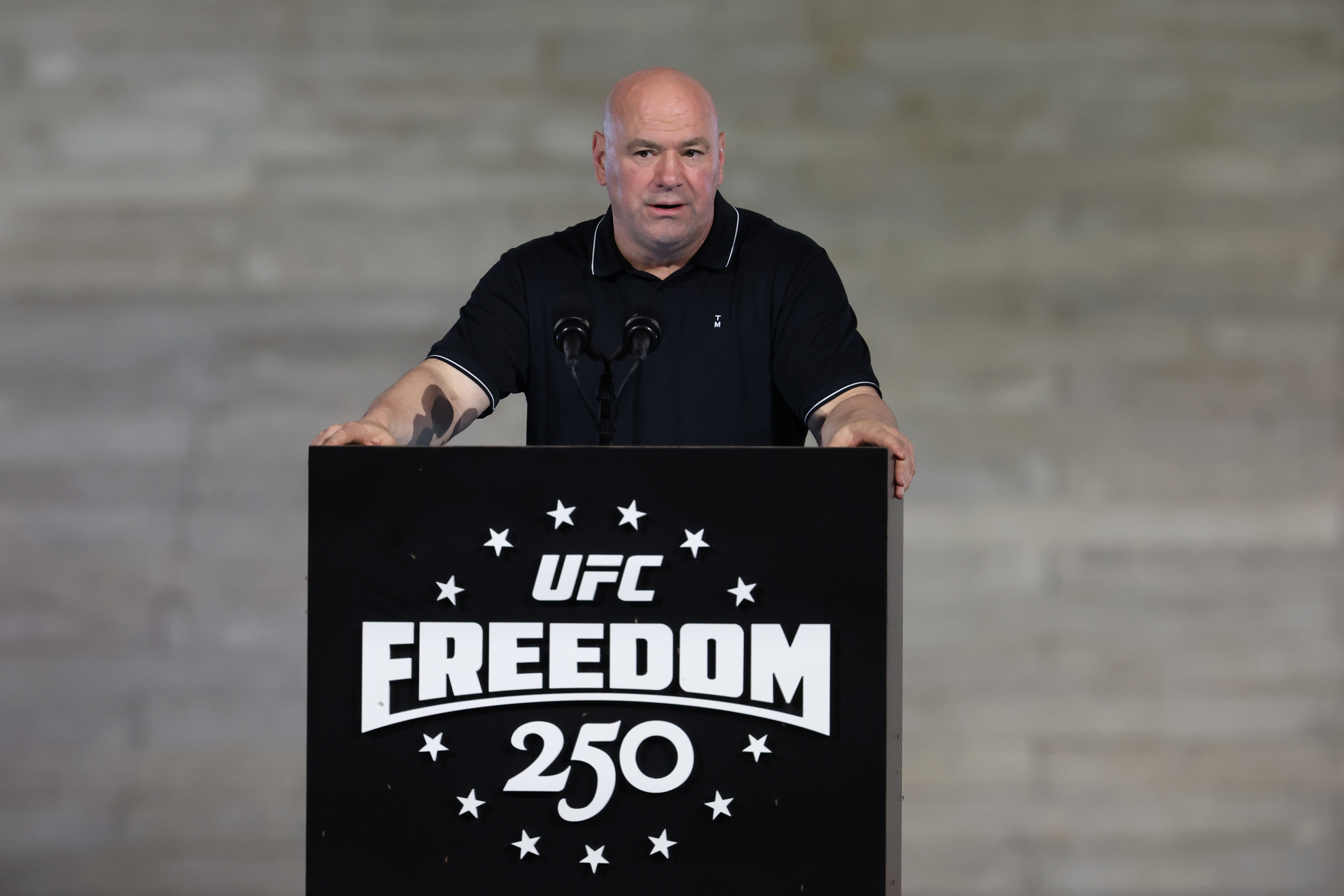 UFC president and CEO Dana White speaks during a press conference as we break down our UFC Freedom 250 predictions.