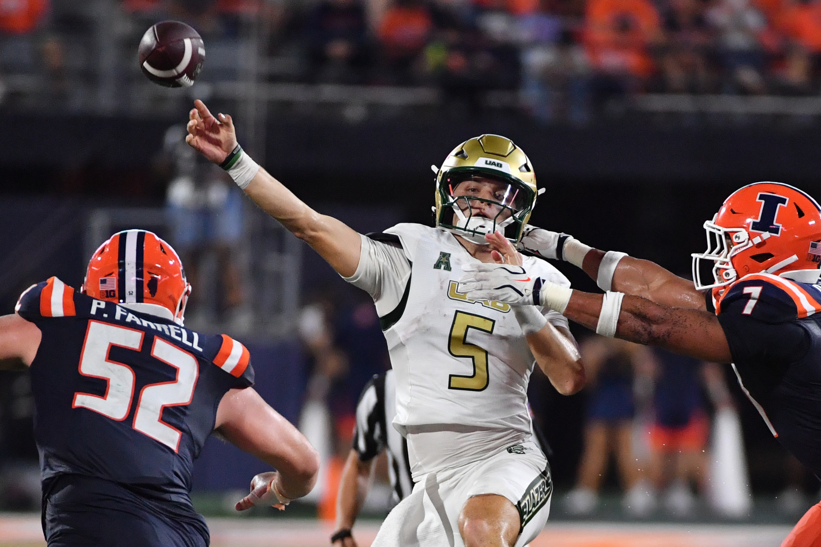UAB quarterback Ryder Burton (5) passes the ball as we break down our Navy vs. UAB prediction.