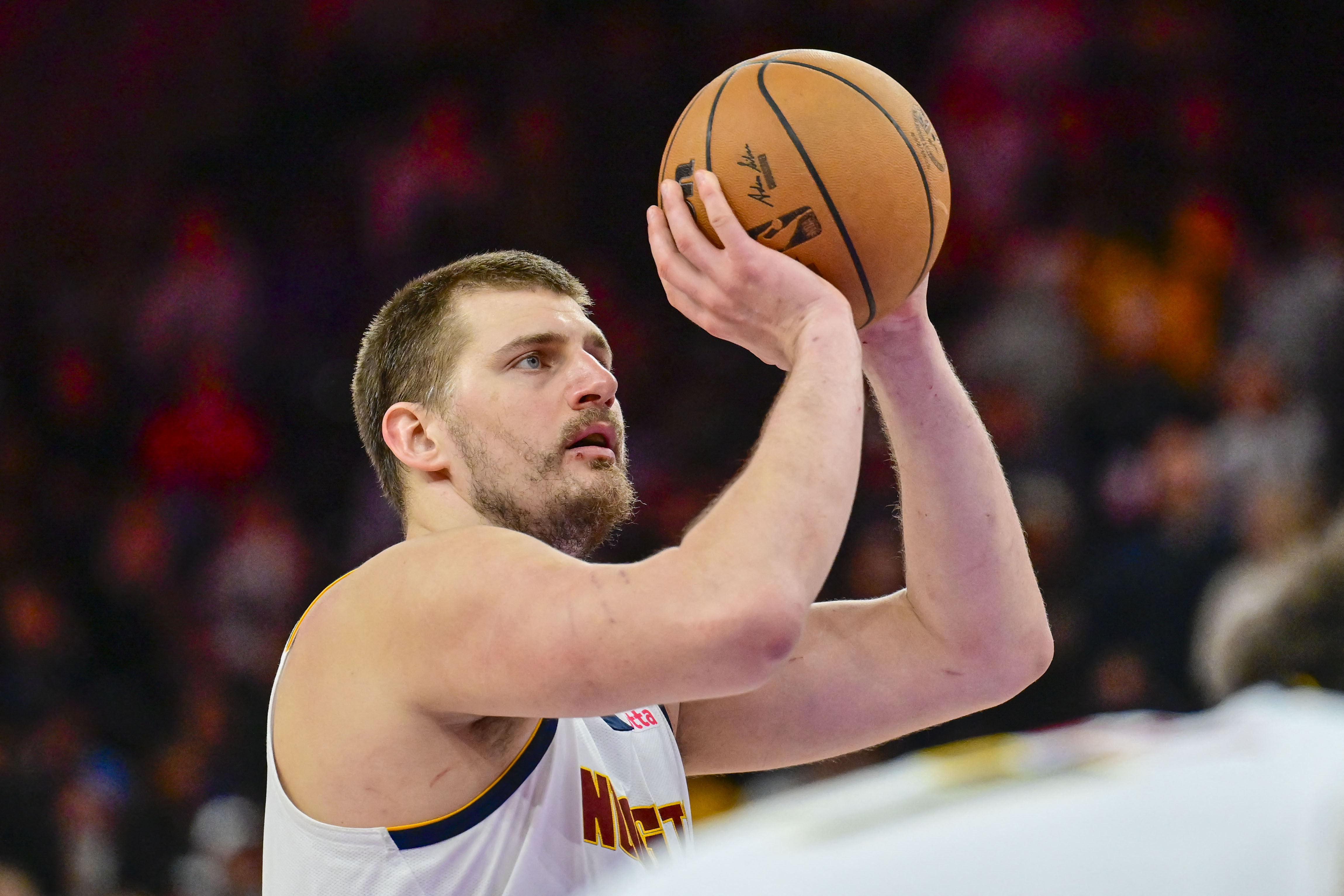 Denver Nuggets center Nikola Jokic - who's featured in my NBA player props - makes a free throw.