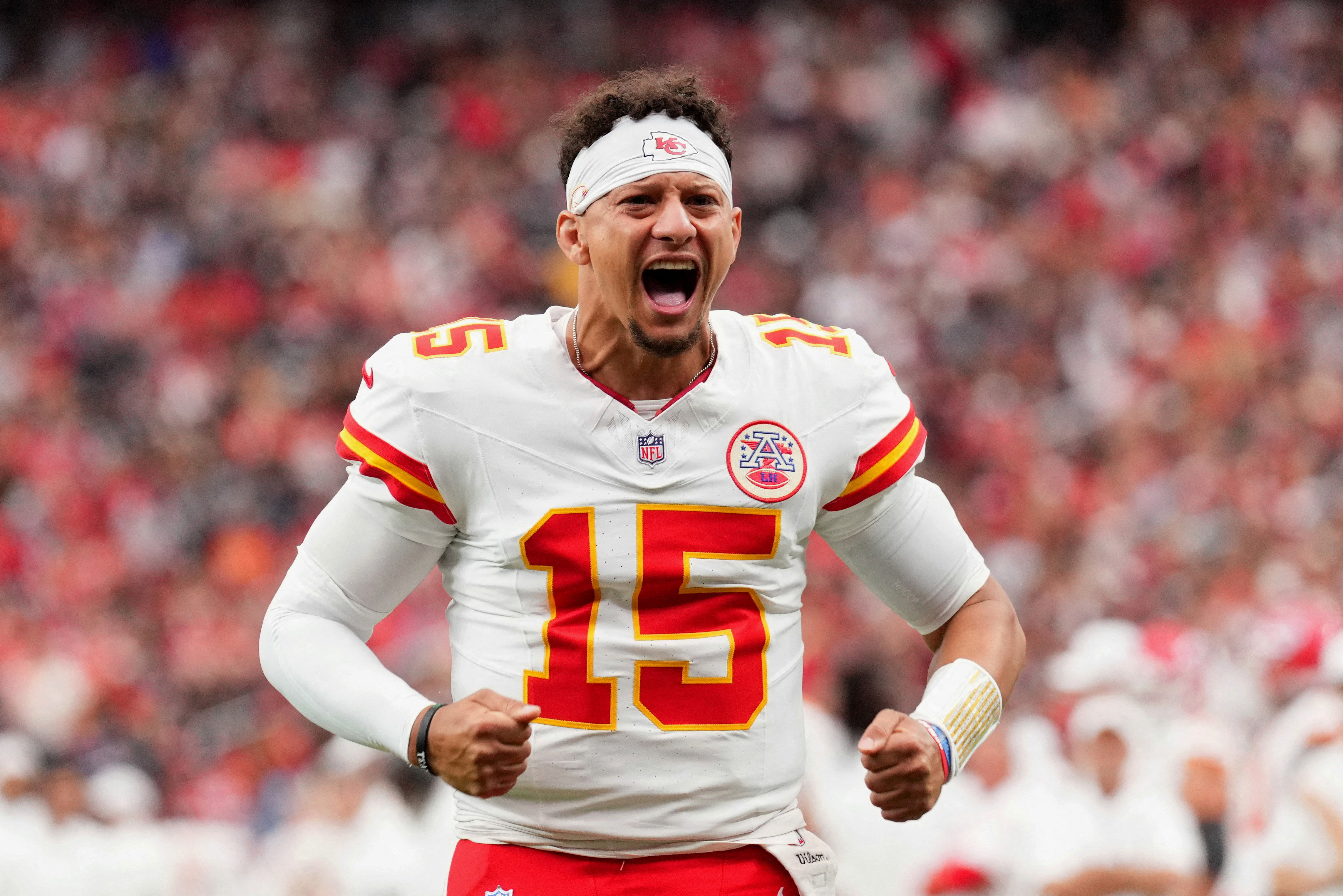 Kansas City Chiefs quarterback Patrick Mahomes (15) reacts as we break down our Chiefs vs. Seahawks expert picks.