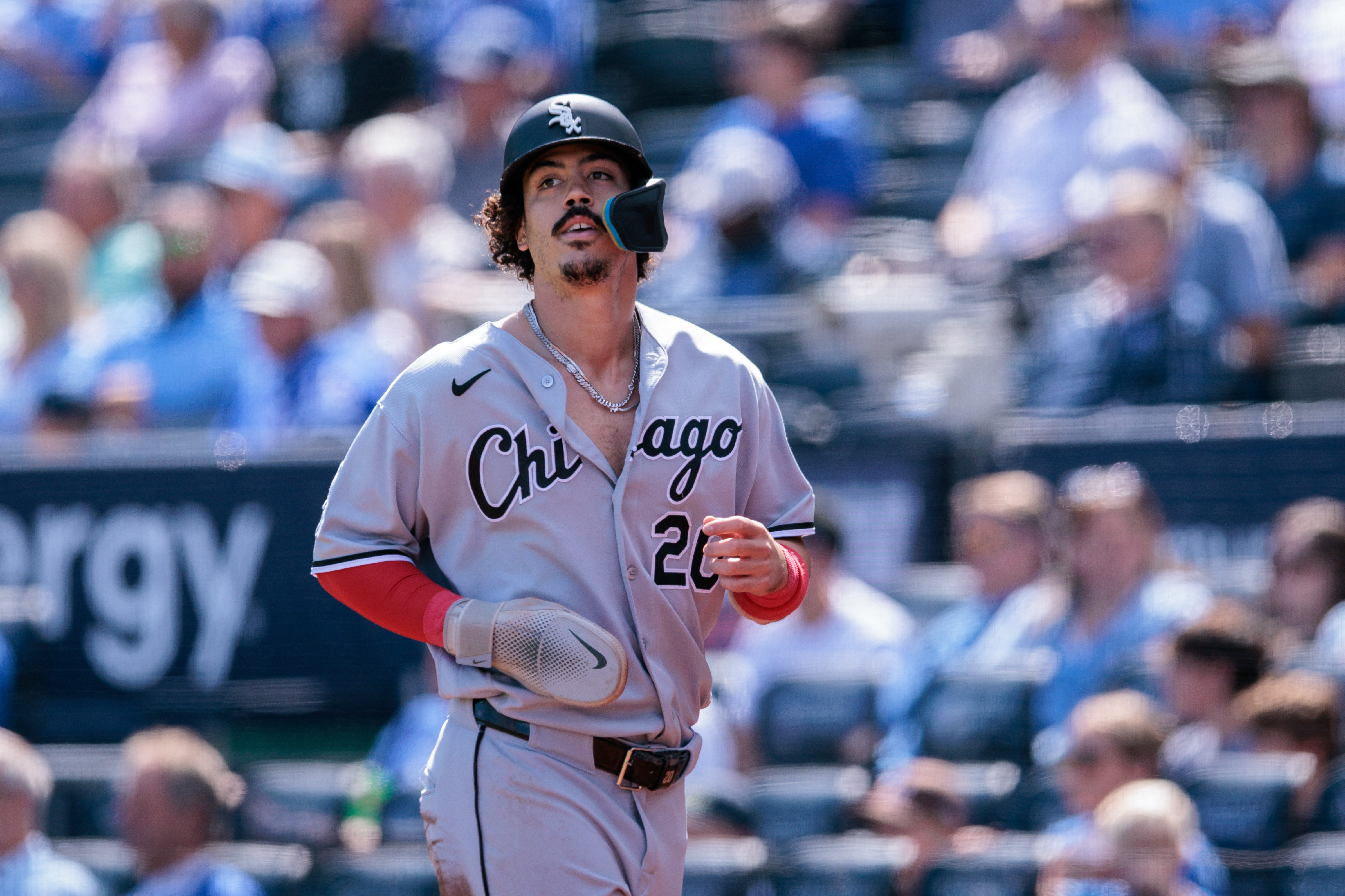 Chicago White Sox third baseman Miguel Vargas (20) after scoring as hye is featured in our MLB best home run predictions.