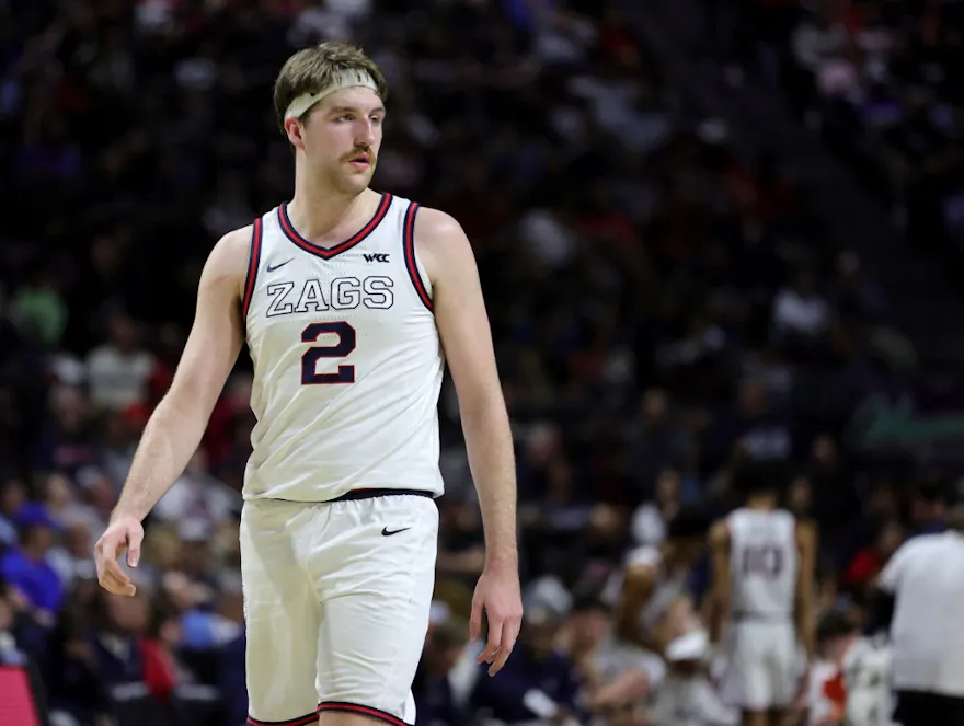 Drew Timme of the Gonzaga Bulldogs walks on the court and we outline our top odds and picks for the Gonzaga vs. Saint Mary's WCC championship.