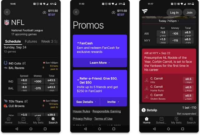 Fanatics Sportsbook mobile app for Android devices. 
