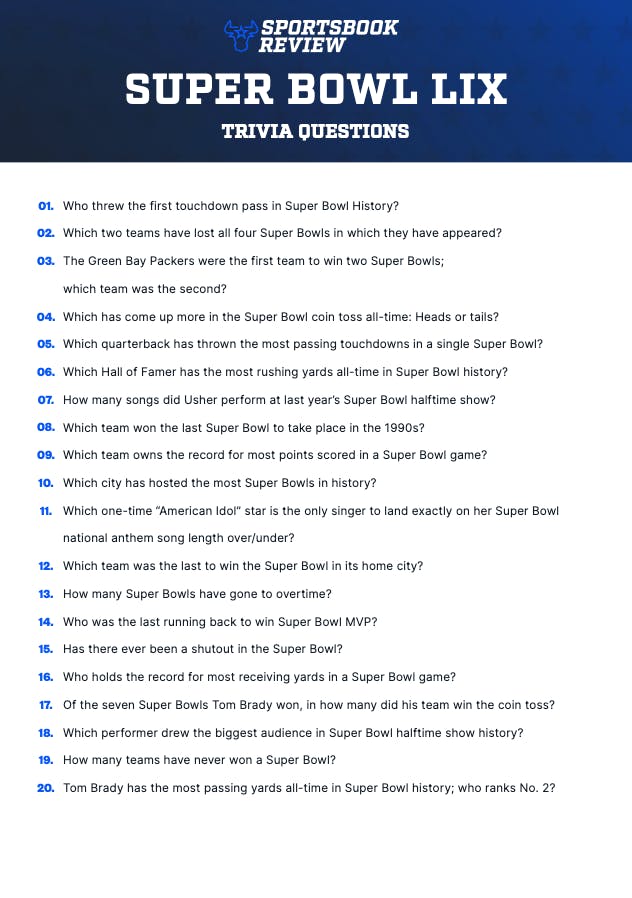 Super Bowl trivia sheet<br>