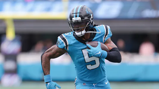 Carolina Panthers running back Rico Dowdle - who's highlighted in our anytime touchdown scorer predictions for Week 8 - runs with the ball.