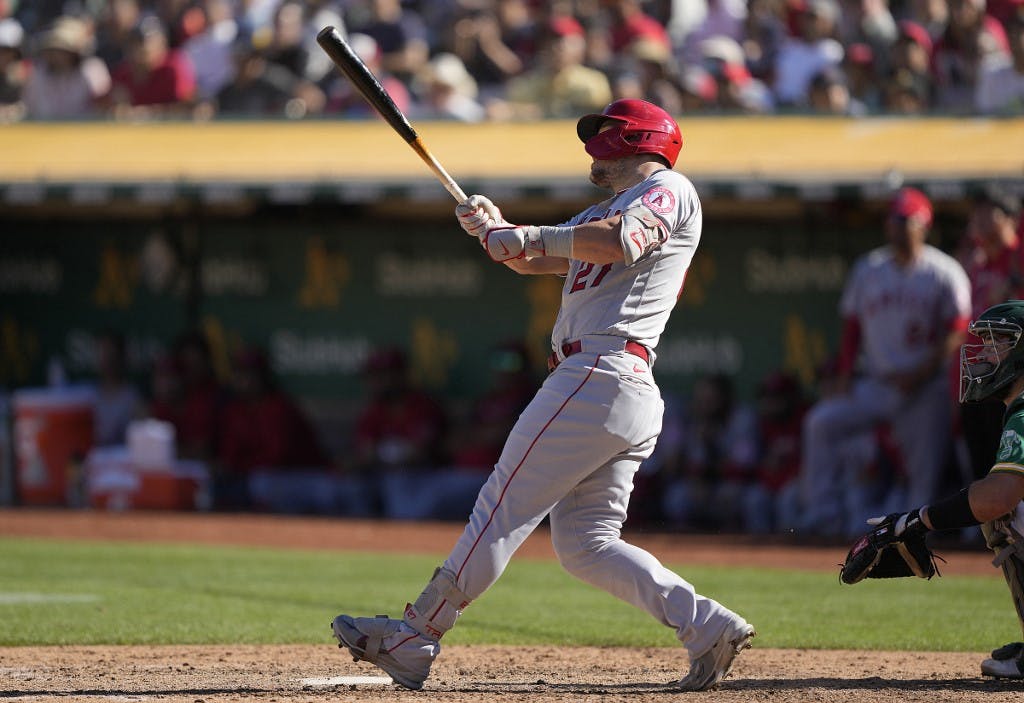 Mike Trout #27 of the Los Angeles Angels hits a solo home run as we look at the best WBC odds.