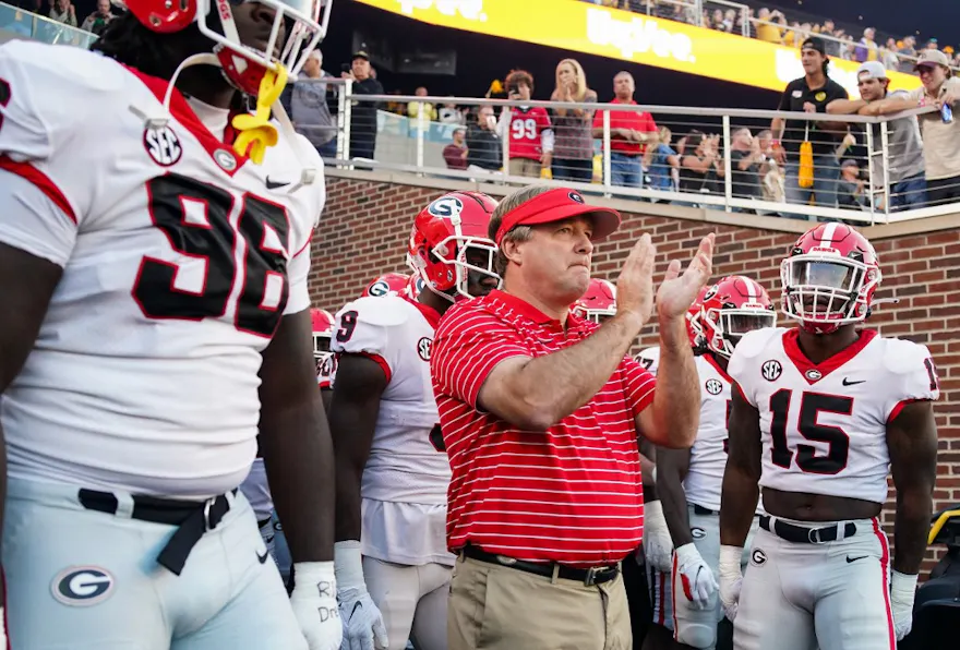 Head coach Kirby Smart of the Georgia Bulldogs gets ready as we look at the best SEC championship odds.