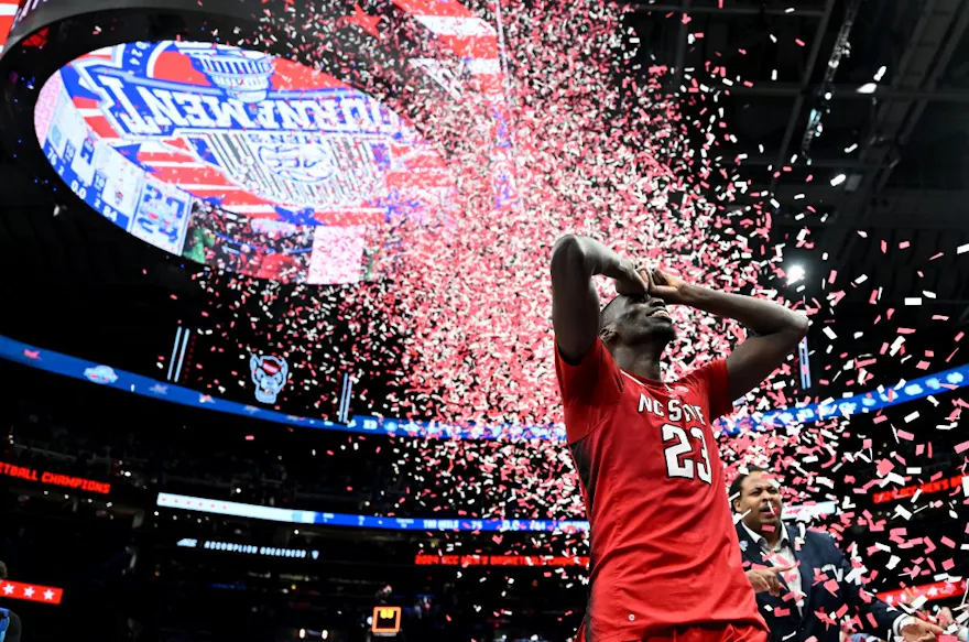 Mohamed Diarra #23 of the North Carolina State Wolfpack celebrates after winning as we look at our bet365 bonus code for March Madness
