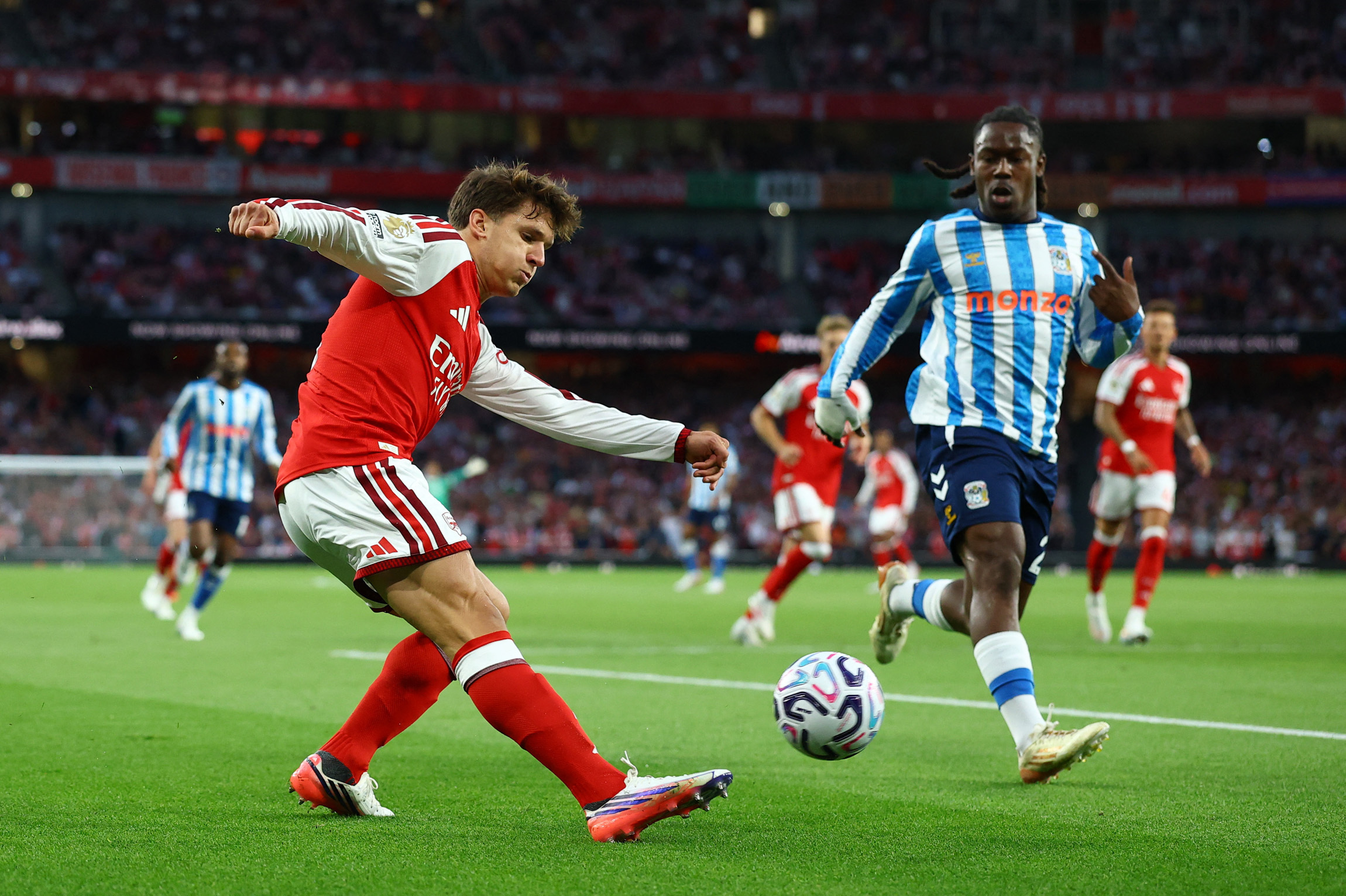 Arsenal's Christos Tzolis in action as we look at the 2026 Premier League odds.