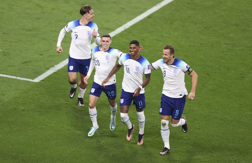 Marcus Rashford of England celebrates after scoring a goal during the FIFA World Cup Qatar 2022 Group B match between England and Iran at Khalifa International Stadium in Doha, Qatar on November 21, 2022.