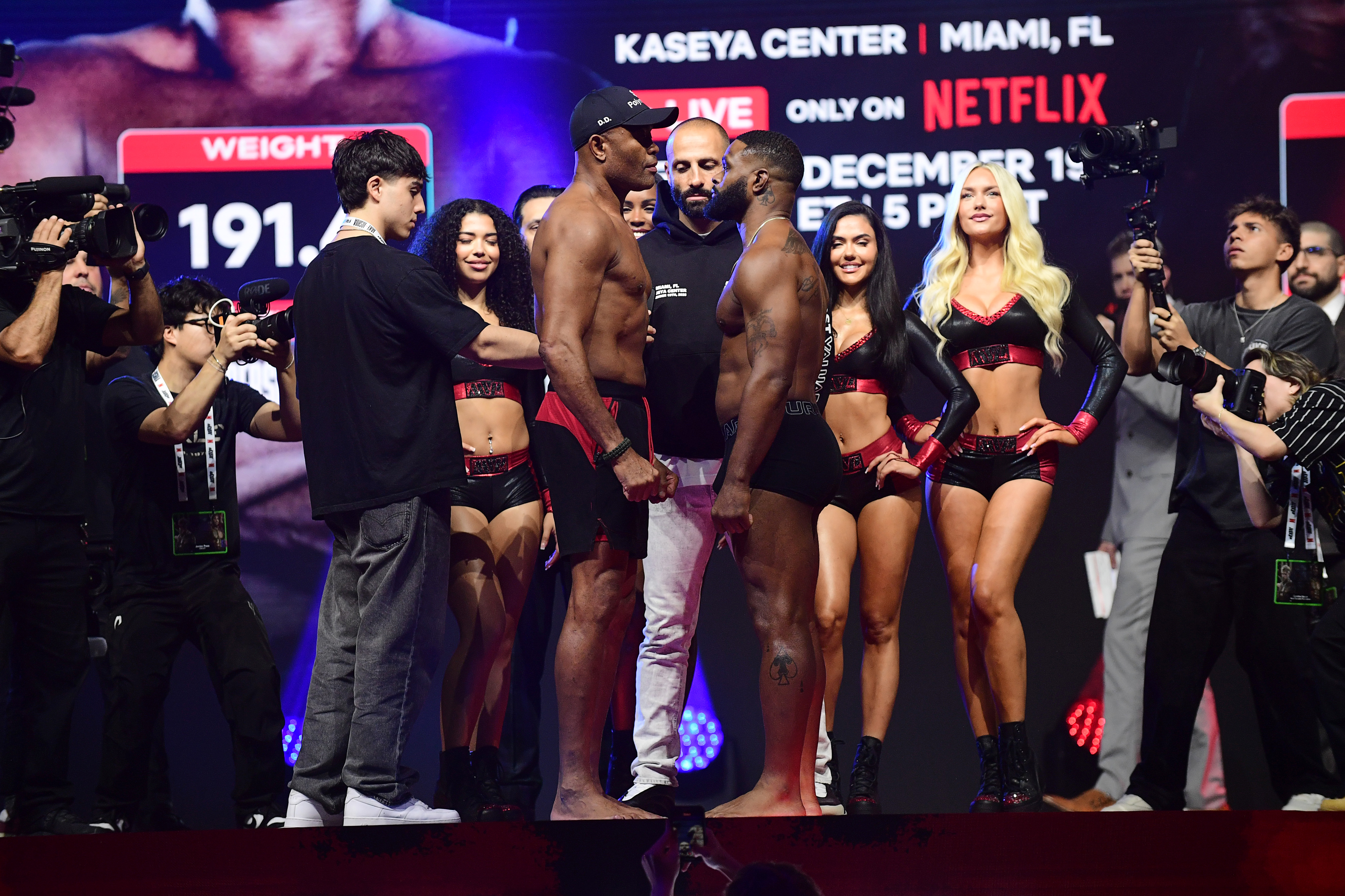 Anderson Silva and Tyron Woodley face off on stage during the official weigh-in as we look at our Anderson Silva vs. Tyron Woodley betting predictions