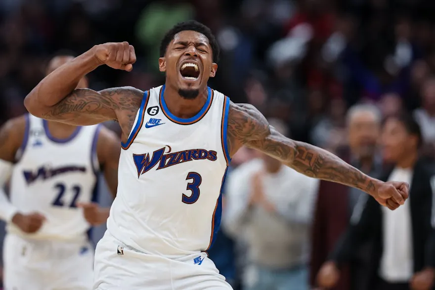 Bradley Beal of the Washington Wizards celebrates after making the game-winning basket with seven seconds left in the second half.