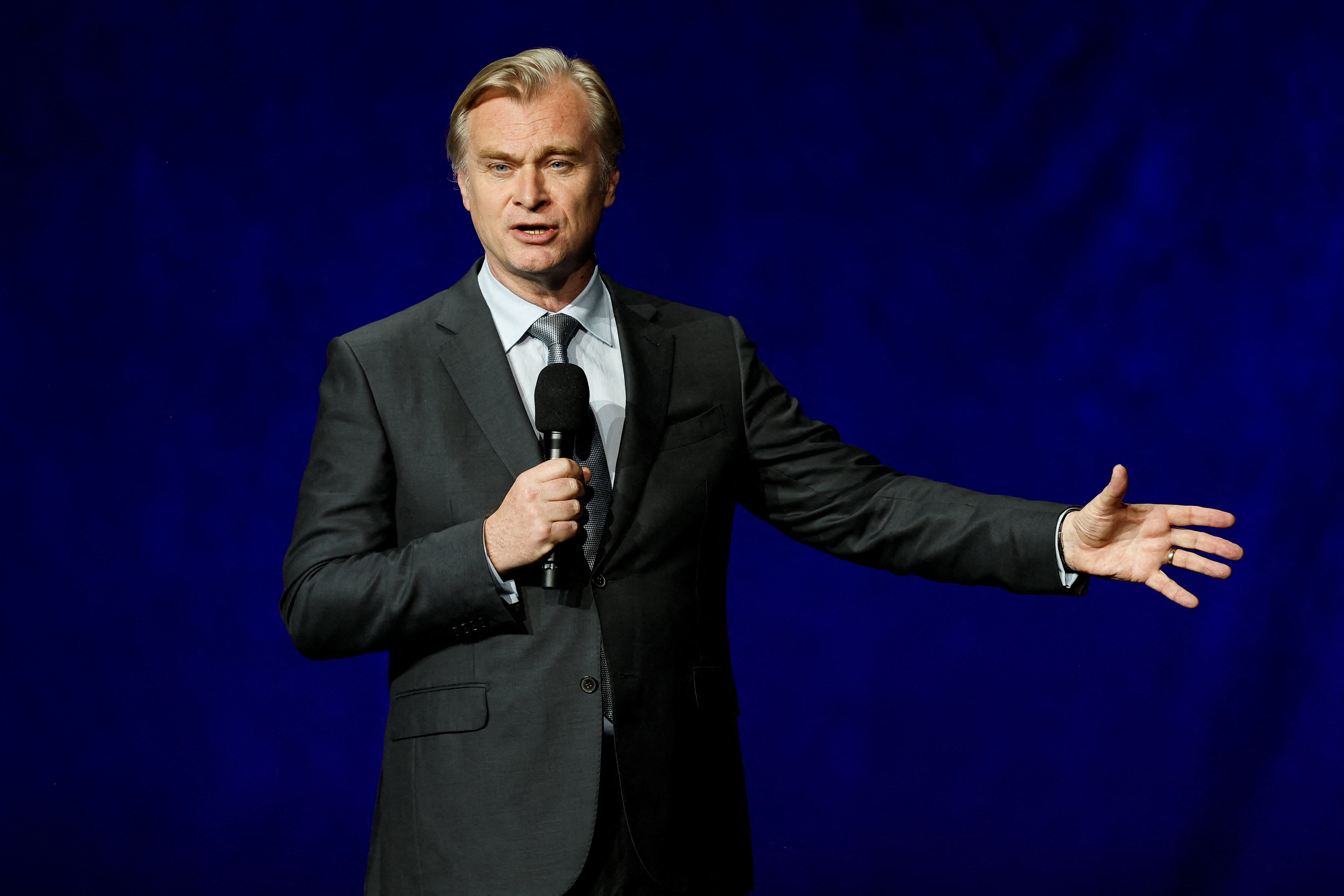 Christopher Nolan, director of the upcoming film "The Odyssey," speaks during the Universal Pictures and Focus Features presentation at CinemaCon, the official convention of Cinema United. 