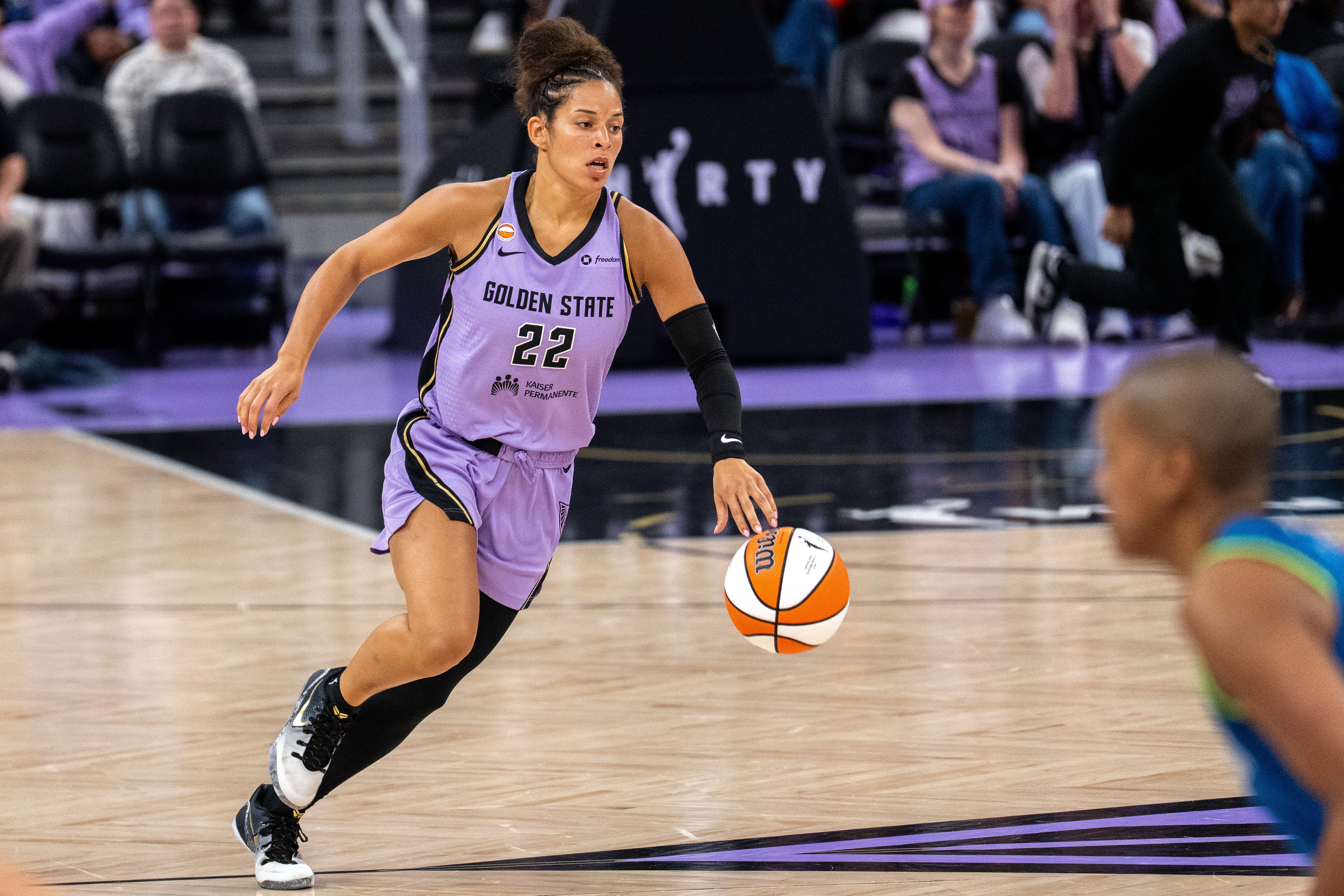 Golden State Valkyries guard Veronica Burton brings the basketball up the court as we make our best Valkyries vs. Sky predictions.