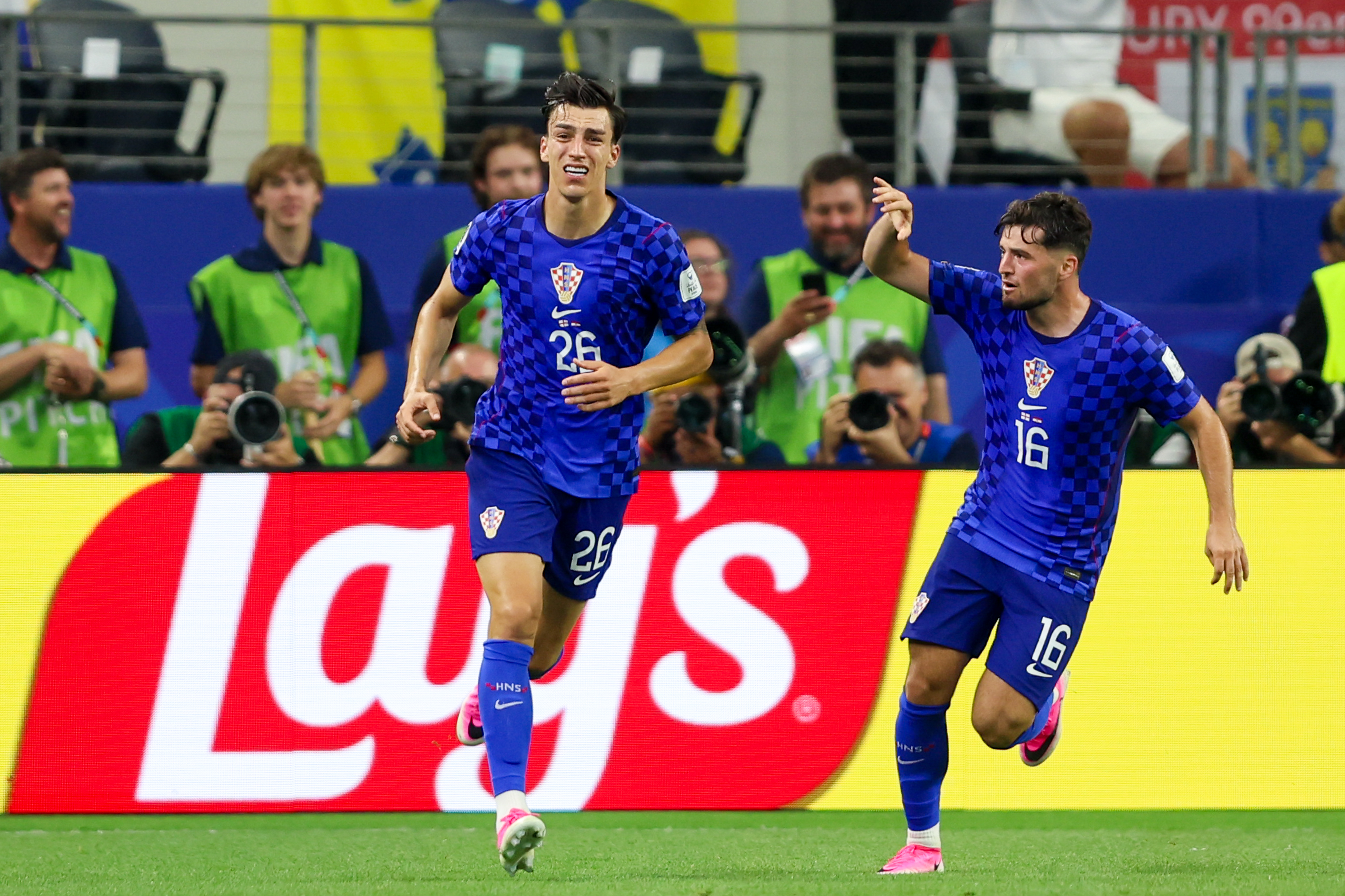 Martin Baturina and Petar Musa of Croatia celebrate after Petar Musa of Croatia scores a goal as we break down our Panama vs. Croatia prediction.