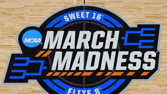 A view of the March Madness logo at center court as we break down the Tournament of Champions.