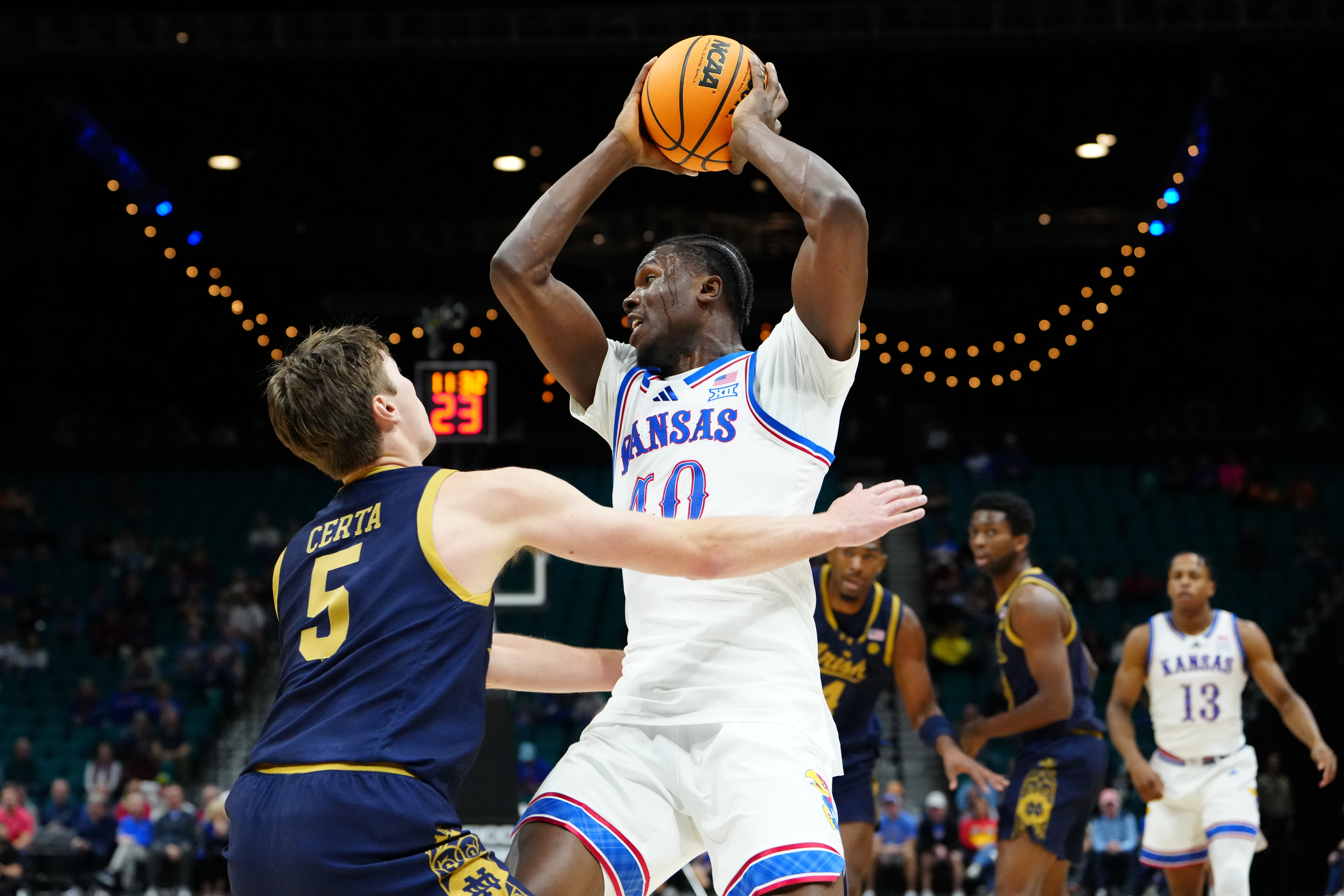 Kansas forward Flory Bidunga (40) is the focus of our Syracuse vs. Kansas prediction.