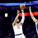 Jalen Brunson of the New York Knicks shoots over Tobias Harris of the Philadelphia 76ers during Game 6 of the Eastern Conference playoffs. We're backing Brunson in our Pacers vs. Knicks Player Props. 