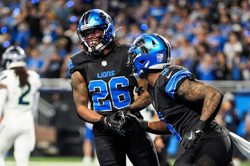 Jahmyr Gibbs and David Montgomery of the Lions as we look at our best Lions vs. Cowboys prediction