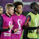 Belgium's midfielders Yannick Carrasco (back), Kevin De Bruyne, Axel Witsel and Amadou Onana take part in a training session at the Salwa Training Site in Salwa Beach, southwest of Doha, on November 22, 2022, on the eve of the Qatar 2022 World Cup.