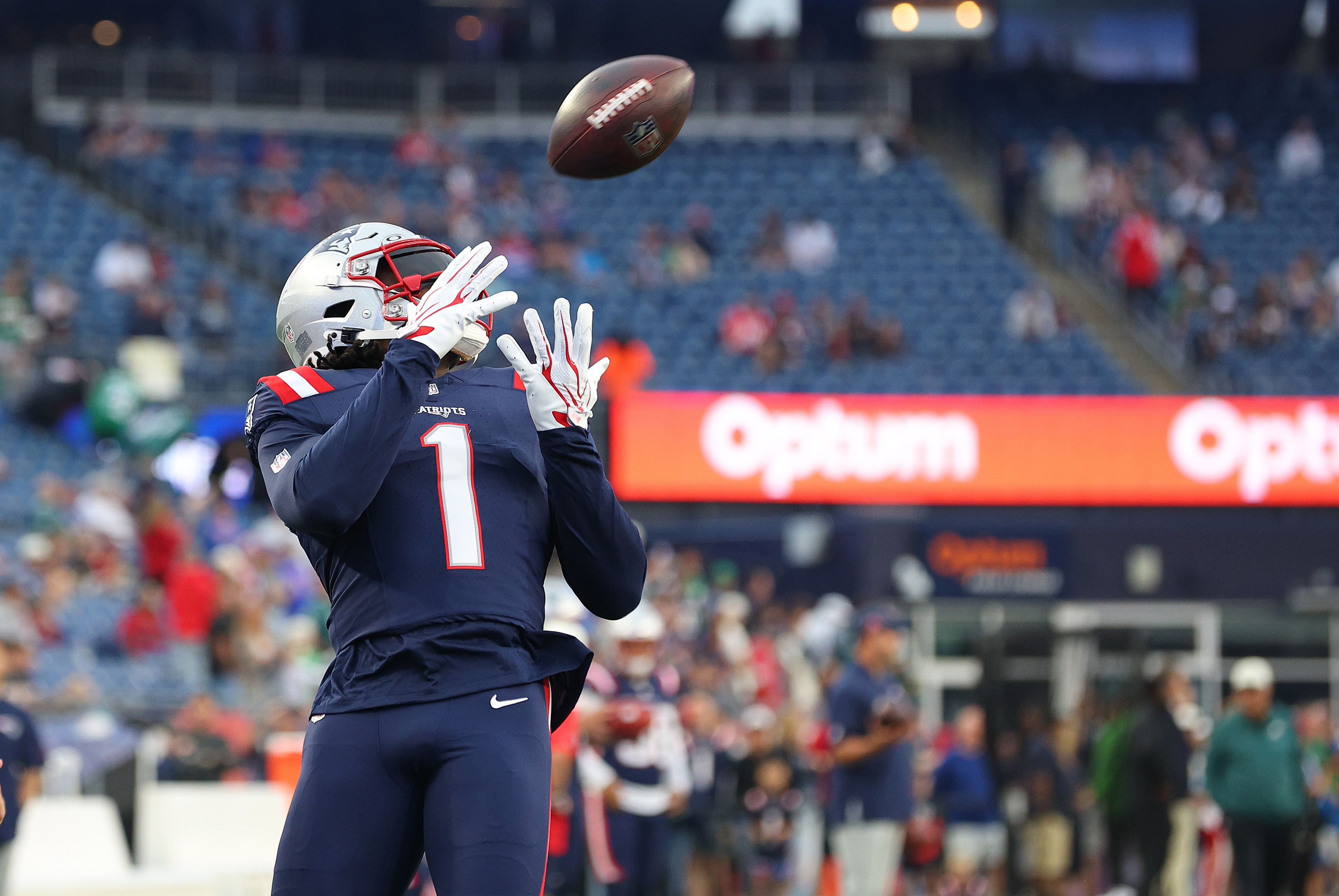 New England Patriots wide receiver A.J. Brown catches a pass as we make our best Patriots vs. Seahawks prediction.