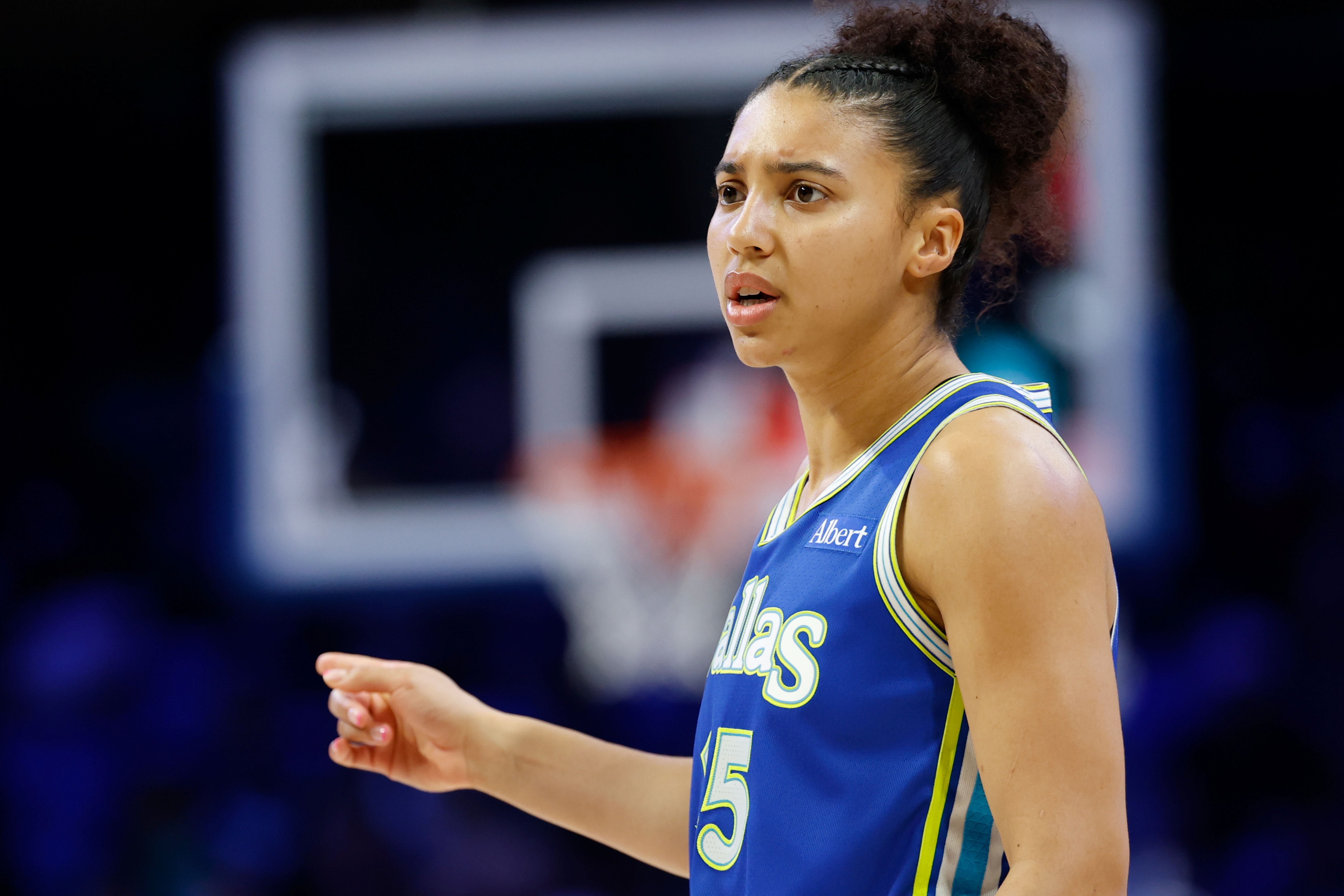Dallas Wings guard Azzi Fudd reacts, and she's featured in my Mercury vs. Wings prediction.