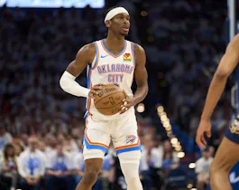Shai Gilgeous-Alexander (2) of the Oklahoma City Thunder brings the ball up court as we examine our best Shai Gilgeous-Alexander player props for Game 2 against the New Orleans Pelicans on Wednesday.