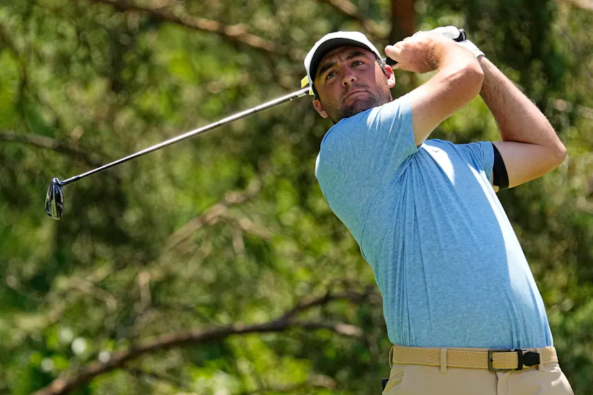Scottie Scheffler tees off on the second hole during the final round of the Memorial Tournament at Muirfield Village Golf Club as we look at our U.S. Open matchup picks.