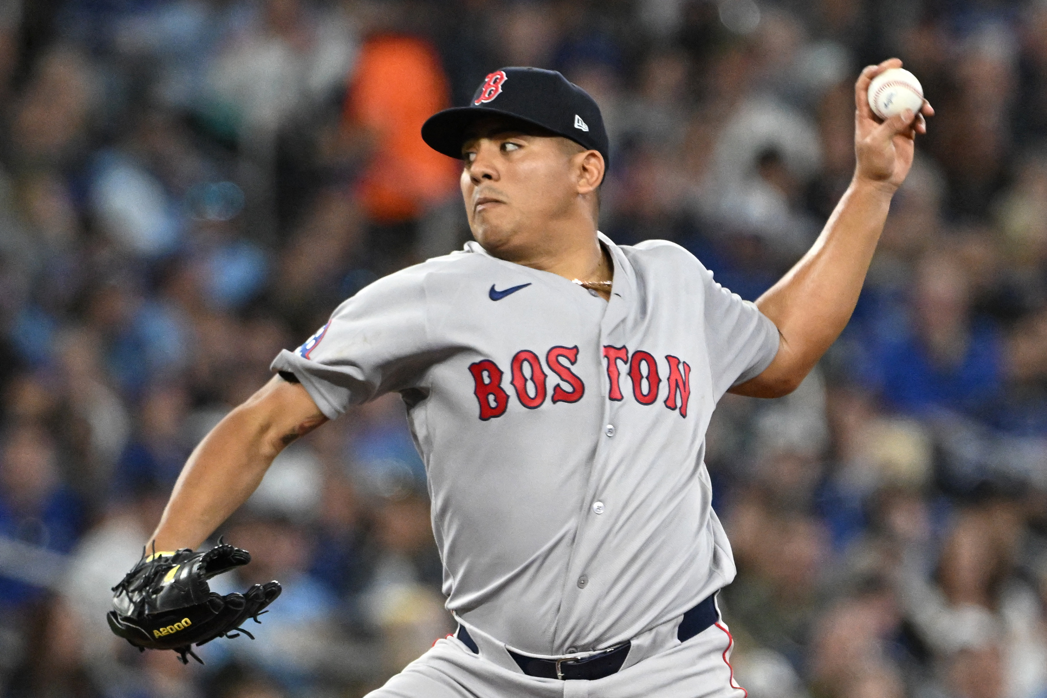 Boston Red Sox starting pitcher Ranger Suarez (55) delivers a pitch as he is featured in our best NRFI bets today