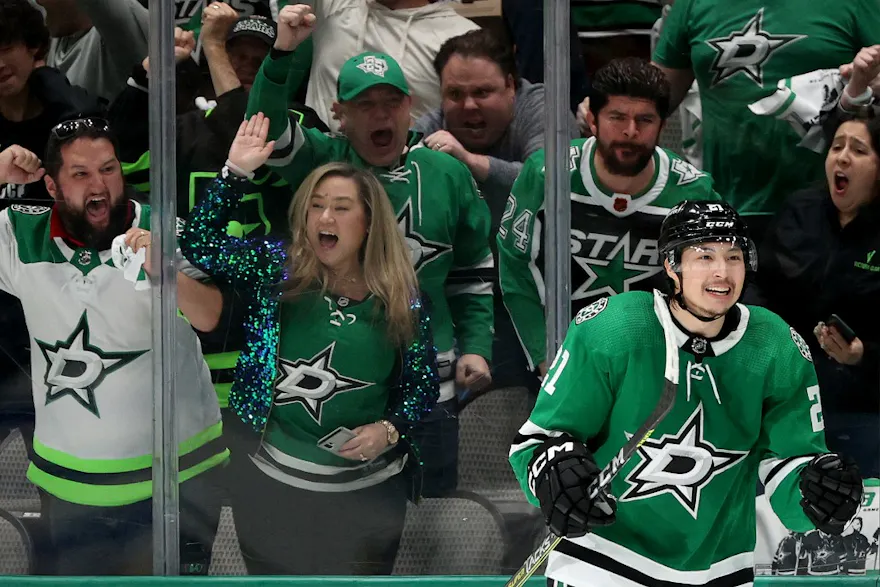 Jason Robertson of the Dallas Stars celebrates his goal against the Vegas Golden Knights, as we look at the PrizePicks partnership with the Dallas Stars.